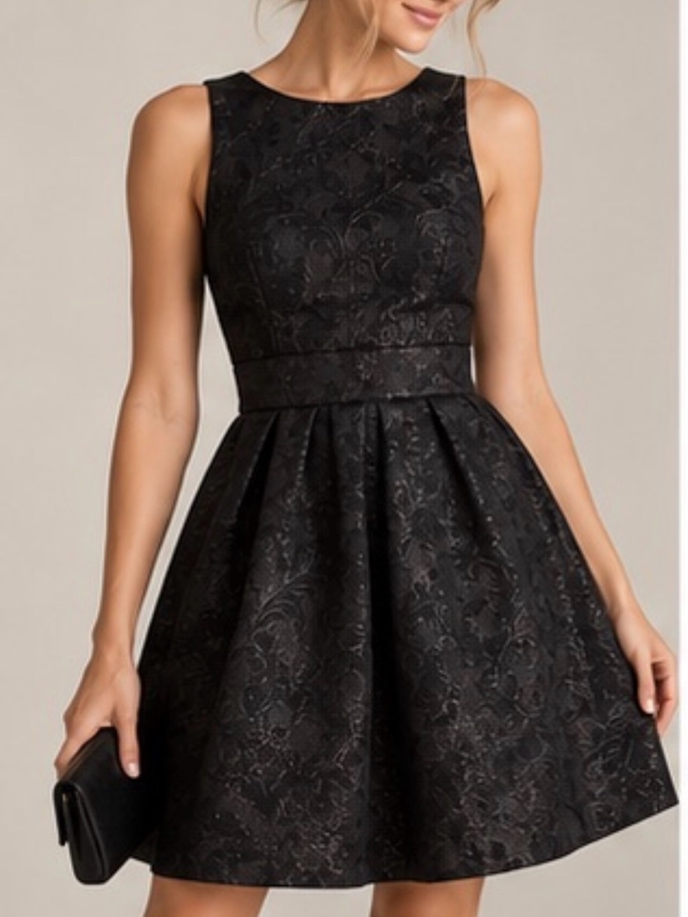 Banana Republic BR Monogram Jacquard Fit & Flare Dress Black 2
